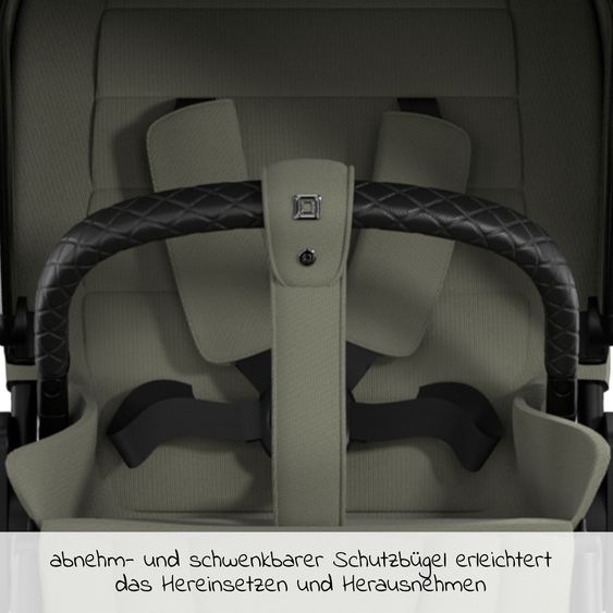 Moon 2in1 Kombi-Kinderwagen Rocca Edition + mit Lufträder, Babywanne, Sportsitz, Teleskopschieber & Matratze - bis 22 kg - Moss Grenn Black Chrome