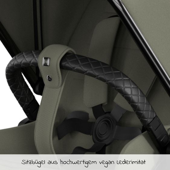 Moon 2in1 Kombi-Kinderwagen Rocca Edition + mit Lufträder, Babywanne, Sportsitz, Teleskopschieber & Matratze - bis 22 kg - Moss Grenn Black Chrome