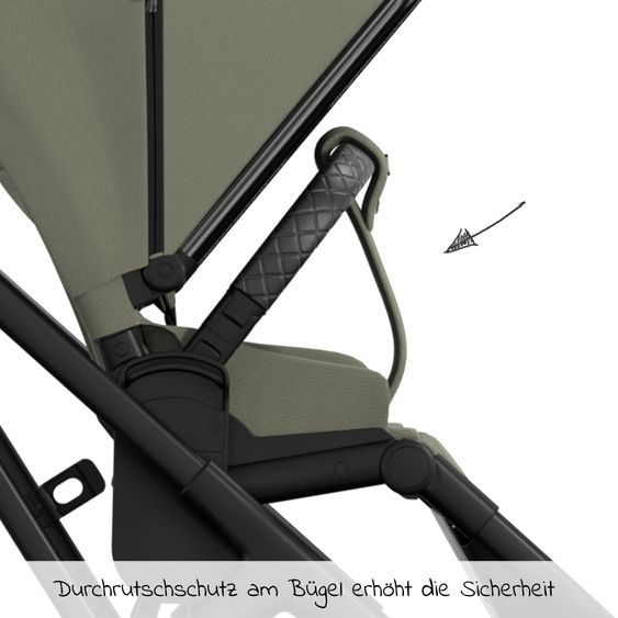 Moon 2in1 Kombi-Kinderwagen Rocca Edition + mit Lufträder, Babywanne, Sportsitz, Teleskopschieber & Matratze - bis 22 kg - Moss Grenn Black Chrome