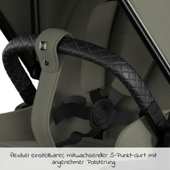 Moon 2in1 Kombi-Kinderwagen Rocca Edition + mit Lufträder, Babywanne, Sportsitz, Teleskopschieber & Matratze - bis 22 kg - Moss Grenn Black Chrome