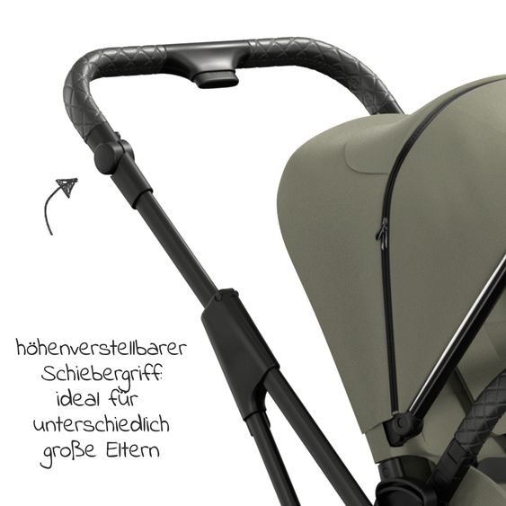 Moon 2in1 Kombi-Kinderwagen Rocca Edition + mit Lufträder, Babywanne, Sportsitz, Teleskopschieber & Matratze - bis 22 kg - Moss Grenn Black Chrome