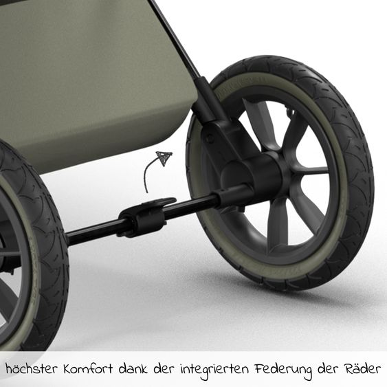 Moon 2in1 Kombi-Kinderwagen Rocca Edition + mit Lufträder, Babywanne, Sportsitz, Teleskopschieber & Matratze - bis 22 kg - Moss Grenn Black Chrome