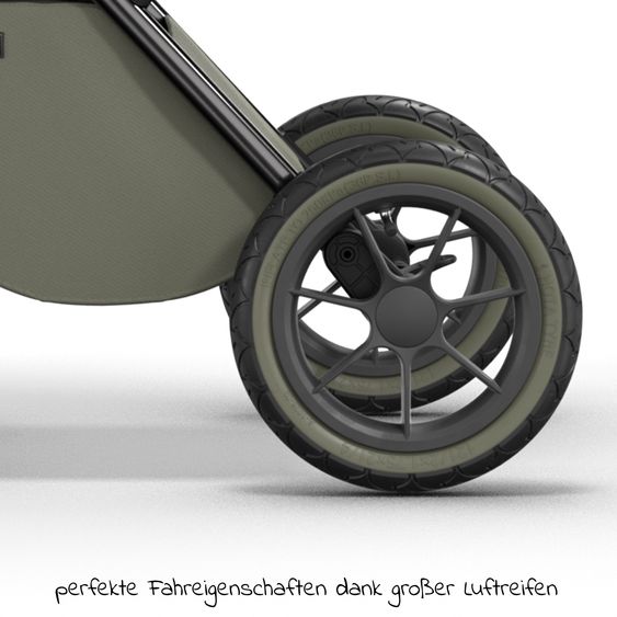 Moon 2in1 Kombi-Kinderwagen Rocca Edition + mit Lufträder, Babywanne, Sportsitz, Teleskopschieber & Matratze - bis 22 kg - Moss Grenn Black Chrome