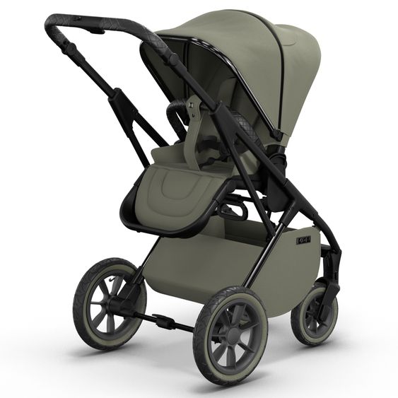 Moon 2in1 Kombi-Kinderwagen Rocca Edition + mit Lufträder, Babywanne, Sportsitz, Teleskopschieber & Matratze - bis 22 kg - Moss Grenn Black Chrome