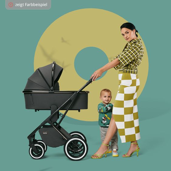 Moon 2in1 Kombi-Kinderwagen Rocca Edition + mit Lufträder, Babywanne, Sportsitz, Teleskopschieber & Matratze - bis 22 kg - Moss Grenn Black Chrome