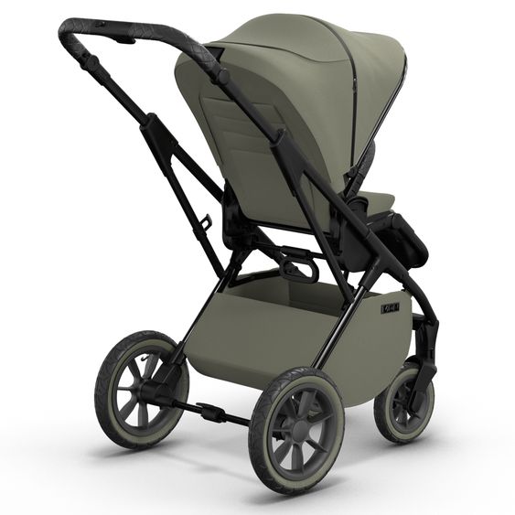 Moon 2in1 Kombi-Kinderwagen Rocca Edition + mit Lufträder, Babywanne, Sportsitz, Teleskopschieber & Matratze - bis 22 kg - Moss Grenn Black Chrome