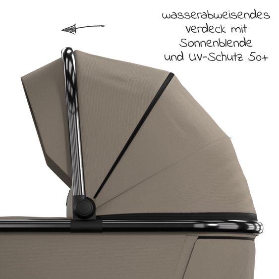 Moon 2in1 Kombi-Kinderwagen Rocca Edition + mit Lufträder, Babywanne, Sportsitz, Teleskopschieber & Matratze - bis 22 kg - Mud Black Chrome