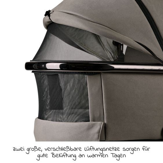 Moon 2in1 Kombi-Kinderwagen Rocca Edition + mit Lufträder, Babywanne, Sportsitz, Teleskopschieber & Matratze - bis 22 kg - Mud Black Chrome