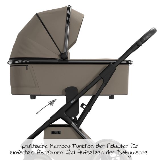 Moon 2in1 Kombi-Kinderwagen Rocca Edition + mit Lufträder, Babywanne, Sportsitz, Teleskopschieber & Matratze - bis 22 kg - Mud Black Chrome