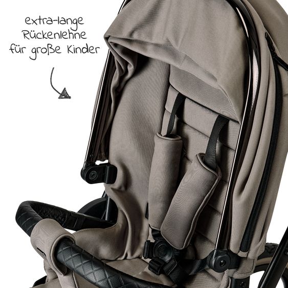 Moon 2in1 Kombi-Kinderwagen Rocca Edition + mit Lufträder, Babywanne, Sportsitz, Teleskopschieber & Matratze - bis 22 kg - Mud Black Chrome