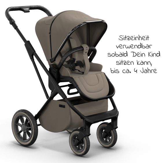 Moon 2in1 Kombi-Kinderwagen Rocca Edition + mit Lufträder, Babywanne, Sportsitz, Teleskopschieber & Matratze - bis 22 kg - Mud Black Chrome
