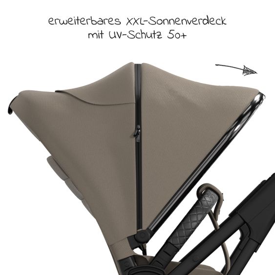 Moon 2in1 Kombi-Kinderwagen Rocca Edition + mit Lufträder, Babywanne, Sportsitz, Teleskopschieber & Matratze - bis 22 kg - Mud Black Chrome