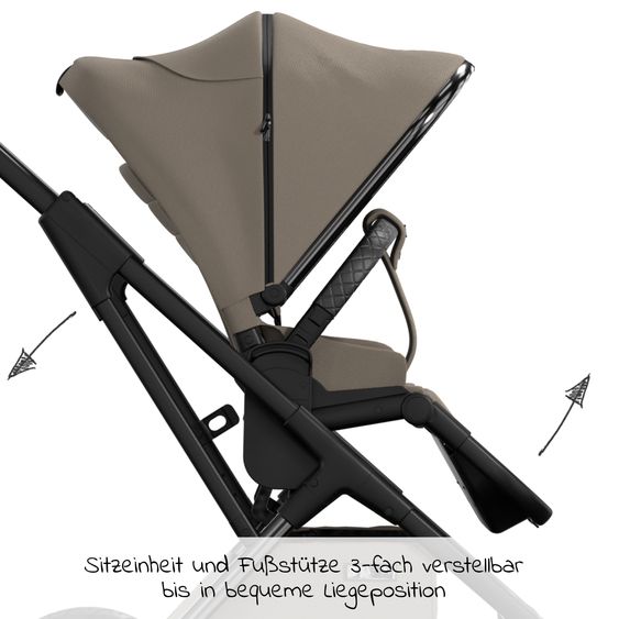 Moon 2in1 Kombi-Kinderwagen Rocca Edition + mit Lufträder, Babywanne, Sportsitz, Teleskopschieber & Matratze - bis 22 kg - Mud Black Chrome