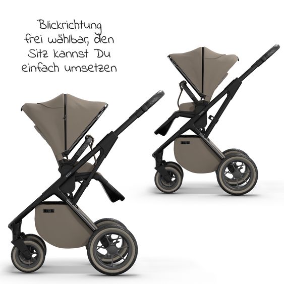 Moon 2in1 Kombi-Kinderwagen Rocca Edition + mit Lufträder, Babywanne, Sportsitz, Teleskopschieber & Matratze - bis 22 kg - Mud Black Chrome