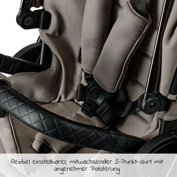Moon 2in1 Kombi-Kinderwagen Rocca Edition + mit Lufträder, Babywanne, Sportsitz, Teleskopschieber & Matratze - bis 22 kg - Mud Black Chrome