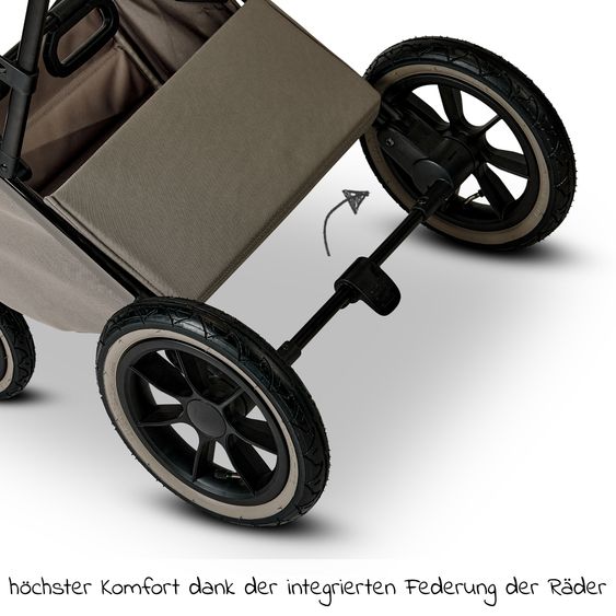 Moon 2in1 Kombi-Kinderwagen Rocca Edition + mit Lufträder, Babywanne, Sportsitz, Teleskopschieber & Matratze - bis 22 kg - Mud Black Chrome