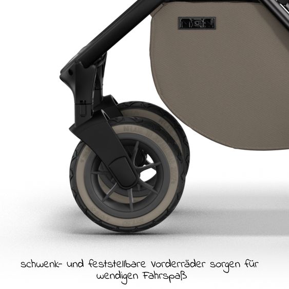 Moon 2in1 Kombi-Kinderwagen Rocca Edition + mit Lufträder, Babywanne, Sportsitz, Teleskopschieber & Matratze - bis 22 kg - Mud Black Chrome