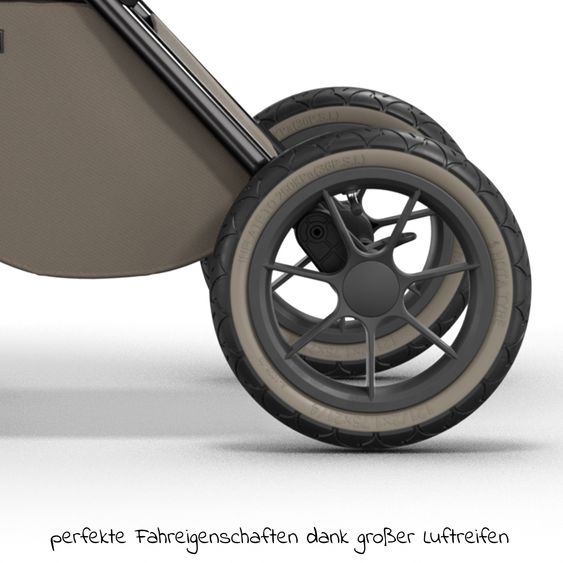 Moon 2in1 Kombi-Kinderwagen Rocca Edition + mit Lufträder, Babywanne, Sportsitz, Teleskopschieber & Matratze - bis 22 kg - Mud Black Chrome