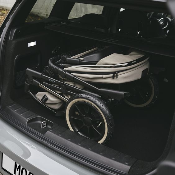Moon 2in1 Kombi-Kinderwagen Rocca Edition + mit Lufträder, Babywanne, Sportsitz, Teleskopschieber & Matratze - bis 22 kg - Mud Black Chrome