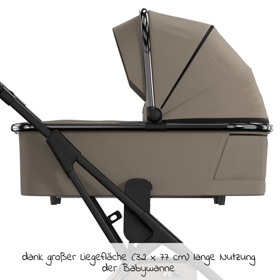 Moon 2in1 Kombi-Kinderwagen Rocca Edition + mit Lufträder, Babywanne, Sportsitz, Teleskopschieber & Matratze - bis 22 kg - Mud Black Chrome