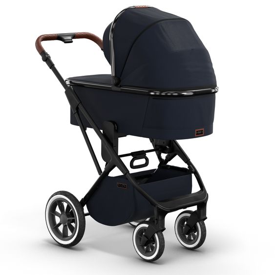 Moon 2in1 Kombi-Kinderwagen Rocca Edition + mit Lufträder, Babywanne, Sportsitz, Teleskopschieber & Matratze - bis 22 kg - Navy Silver Chrome