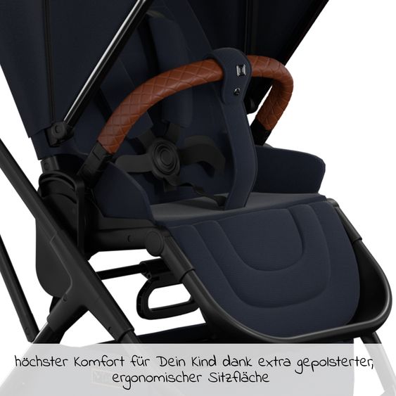 Moon 2in1 Kombi-Kinderwagen Rocca Edition + mit Lufträder, Babywanne, Sportsitz, Teleskopschieber & Matratze - bis 22 kg - Navy Silver Chrome