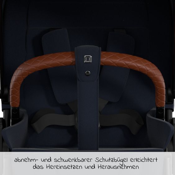Moon 2in1 Kombi-Kinderwagen Rocca Edition + mit Lufträder, Babywanne, Sportsitz, Teleskopschieber & Matratze - bis 22 kg - Navy Silver Chrome