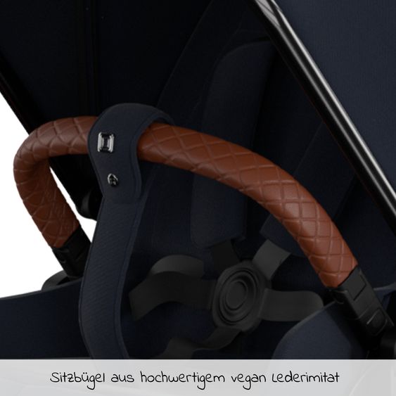 Moon 2in1 Kombi-Kinderwagen Rocca Edition + mit Lufträder, Babywanne, Sportsitz, Teleskopschieber & Matratze - bis 22 kg - Navy Silver Chrome