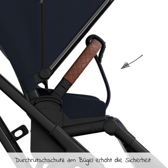Moon 2in1 Kombi-Kinderwagen Rocca Edition + mit Lufträder, Babywanne, Sportsitz, Teleskopschieber & Matratze - bis 22 kg - Navy Silver Chrome