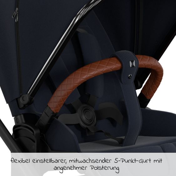 Moon 2in1 Kombi-Kinderwagen Rocca Edition + mit Lufträder, Babywanne, Sportsitz, Teleskopschieber & Matratze - bis 22 kg - Navy Silver Chrome
