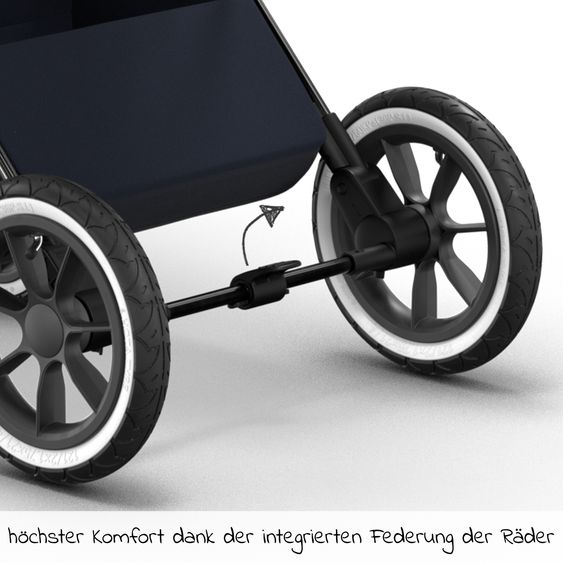 Moon 2in1 Kombi-Kinderwagen Rocca Edition + mit Lufträder, Babywanne, Sportsitz, Teleskopschieber & Matratze - bis 22 kg - Navy Silver Chrome