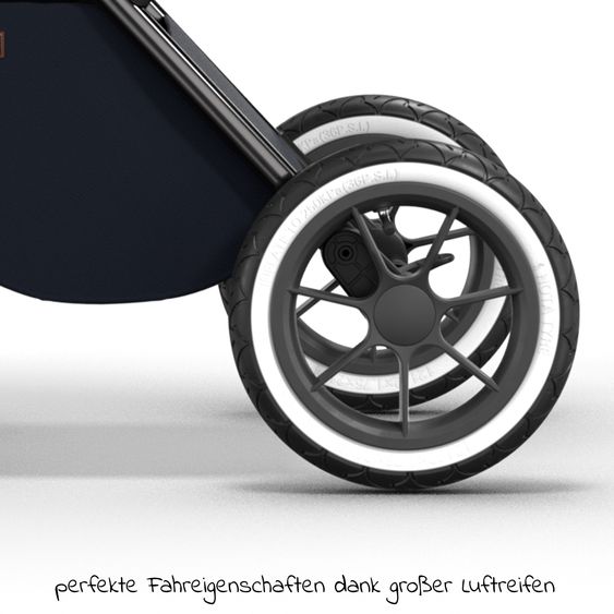 Moon 2in1 Kombi-Kinderwagen Rocca Edition + mit Lufträder, Babywanne, Sportsitz, Teleskopschieber & Matratze - bis 22 kg - Navy Silver Chrome