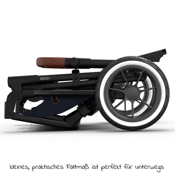 Moon 2in1 Kombi-Kinderwagen Rocca Edition + mit Lufträder, Babywanne, Sportsitz, Teleskopschieber & Matratze - bis 22 kg - Navy Silver Chrome