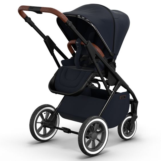 Moon 2in1 Kombi-Kinderwagen Rocca Edition + mit Lufträder, Babywanne, Sportsitz, Teleskopschieber & Matratze - bis 22 kg - Navy Silver Chrome