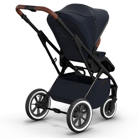 Moon 2in1 Kombi-Kinderwagen Rocca Edition + mit Lufträder, Babywanne, Sportsitz, Teleskopschieber & Matratze - bis 22 kg - Navy Silver Chrome