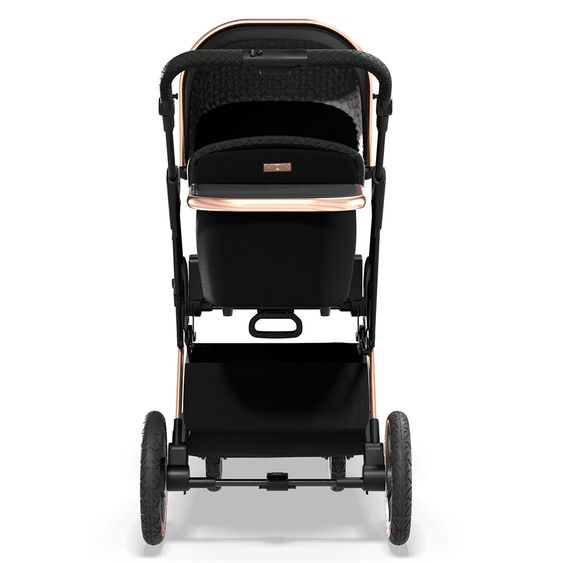 Moon 2in1 Kombi-Kinderwagen Rocca Edition mit Sportsitz, Babywanne & Matratze, Lufträder - bis 22 kg - Black Rose Gold