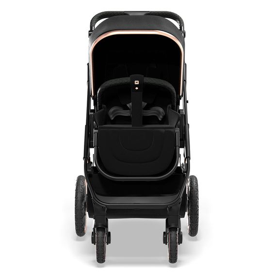 Moon 2in1 Kombi-Kinderwagen Rocca Edition mit Sportsitz, Babywanne & Matratze, Lufträder - bis 22 kg - Black Rose Gold