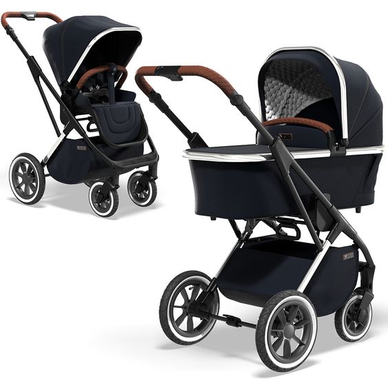 Moon 2in1 Kombi-Kinderwagen Rocca Edition mit Sportsitz, Babywanne &  Matratze, Lufträder - bis 22 kg - Navy Silver Polish
