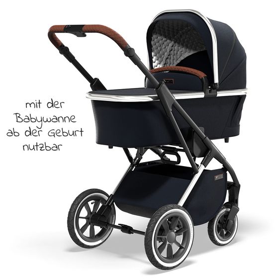 Moon 2in1 Kombi-Kinderwagen Rocca Edition mit Sportsitz, Babywanne &  Matratze, Lufträder - bis 22 kg - Navy Silver Polish