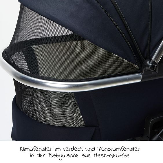 Moon 2in1 Kombi-Kinderwagen Rocca Edition mit Sportsitz, Babywanne &  Matratze, Lufträder - bis 22 kg - Navy Silver Polish