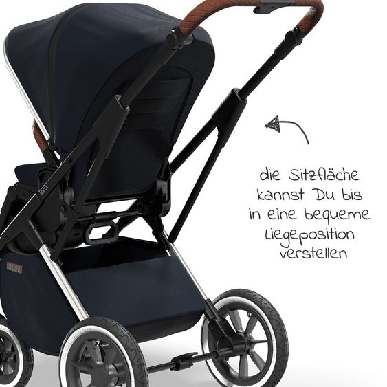 Moon 2in1 Kombi-Kinderwagen Rocca Edition mit Sportsitz, Babywanne &  Matratze, Lufträder - bis 22 kg - Navy Silver Polish