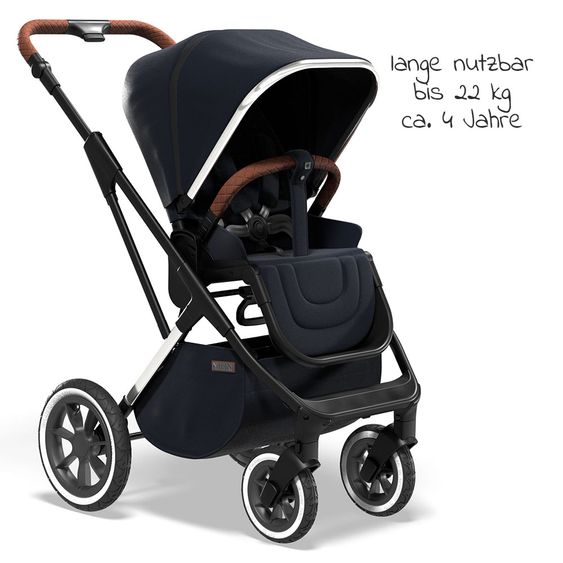 Moon 2in1 Kombi-Kinderwagen Rocca Edition mit Sportsitz, Babywanne &  Matratze, Lufträder - bis 22 kg - Navy Silver Polish