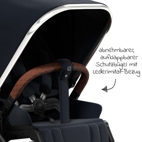 Moon 2in1 Kombi-Kinderwagen Rocca Edition mit Sportsitz, Babywanne &  Matratze, Lufträder - bis 22 kg - Navy Silver Polish