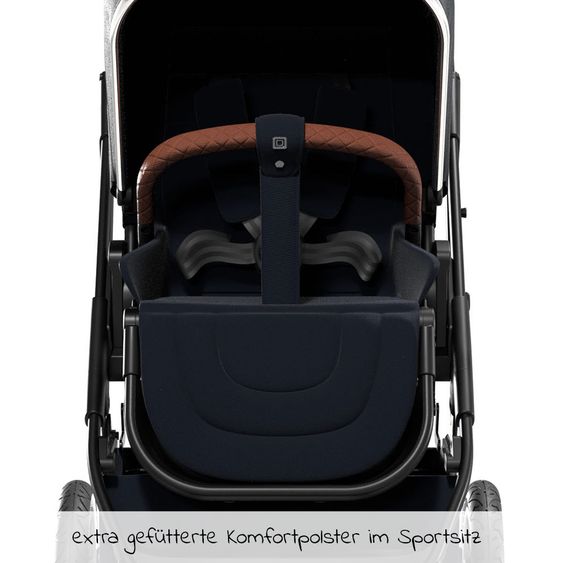 Moon 2in1 Kombi-Kinderwagen Rocca Edition mit Sportsitz, Babywanne &  Matratze, Lufträder - bis 22 kg - Navy Silver Polish