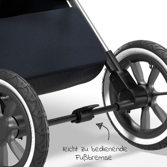Moon 2in1 Kombi-Kinderwagen Rocca Edition mit Sportsitz, Babywanne &  Matratze, Lufträder - bis 22 kg - Navy Silver Polish