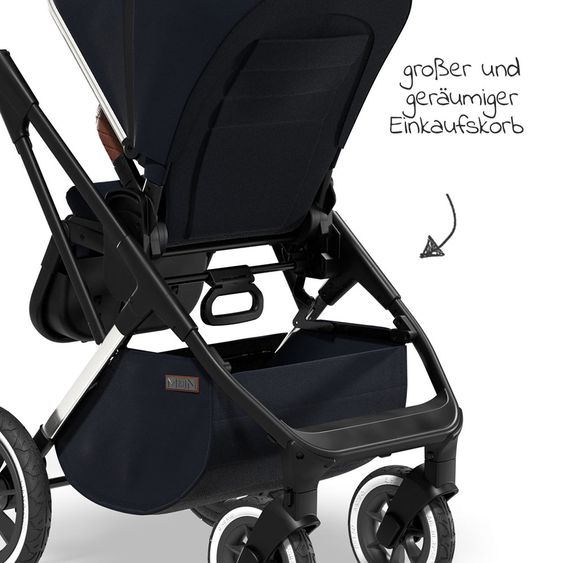 Moon 2in1 Kombi-Kinderwagen Rocca Edition mit Sportsitz, Babywanne &  Matratze, Lufträder - bis 22 kg - Navy Silver Polish