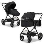 2in1 Kombi-Kinderwagen-Set Clicc bis 22 kg belastbar - umsetzbare Sitzeinheit, Babywanne, Teleskopschieber, Wickeltasche, Fußsack & Zubehör - Black Melange