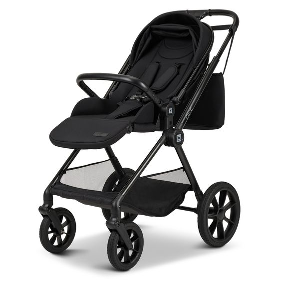 Moon 2in1 Kombi-Kinderwagen-Set Clicc bis 22 kg belastbar - umsetzbare Sitzeinheit, Babywanne, Teleskopschieber, Wickeltasche, Fußsack & Zubehör - Black Melange