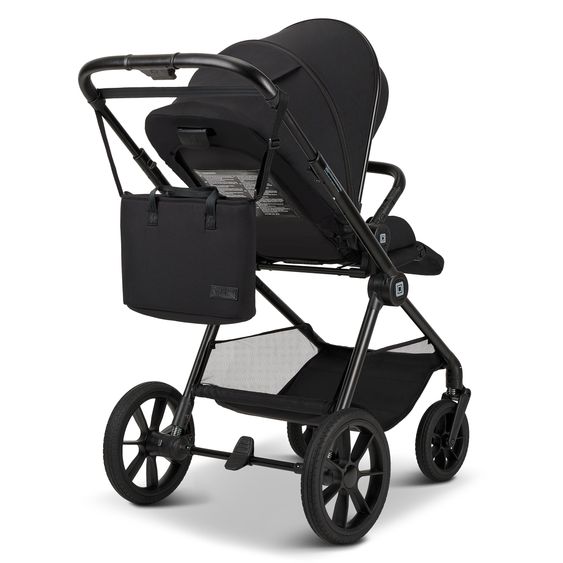 Moon 2in1 Kombi-Kinderwagen-Set Clicc bis 22 kg belastbar - umsetzbare Sitzeinheit, Babywanne, Teleskopschieber, Wickeltasche, Fußsack & Zubehör - Black Melange