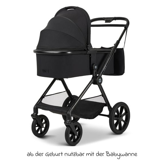 Moon 2in1 Kombi-Kinderwagen-Set Clicc bis 22 kg belastbar - umsetzbare Sitzeinheit, Babywanne, Teleskopschieber, Wickeltasche, Fußsack & Zubehör - Black Melange